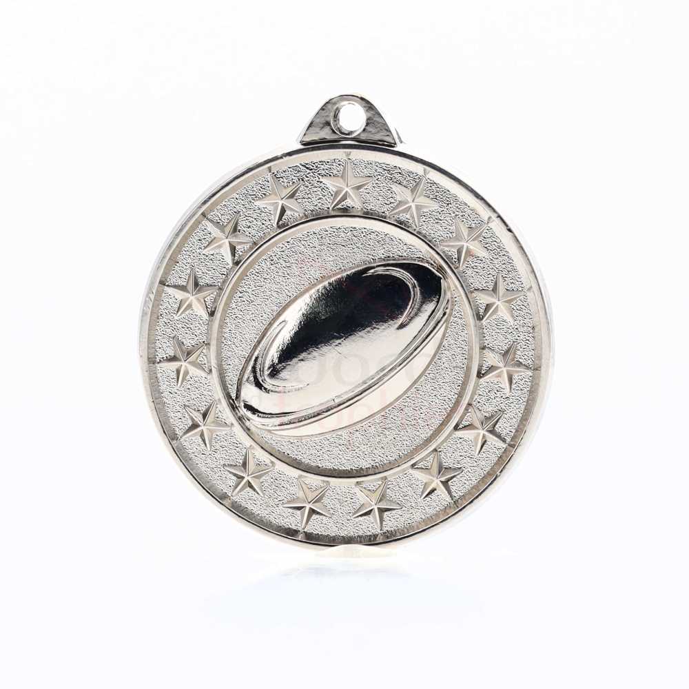 Rugby Starry Medal Silver 50mm