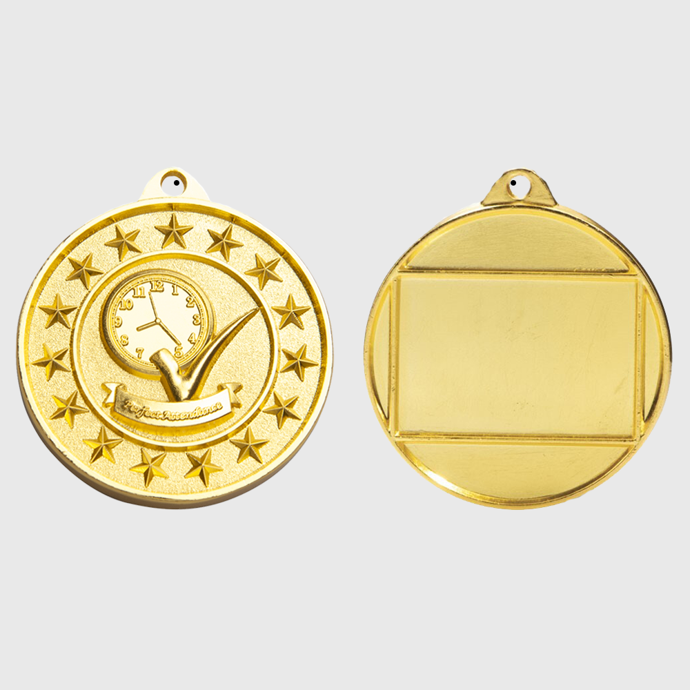 Perfect Attendance Starry Medal Gold 50mm
