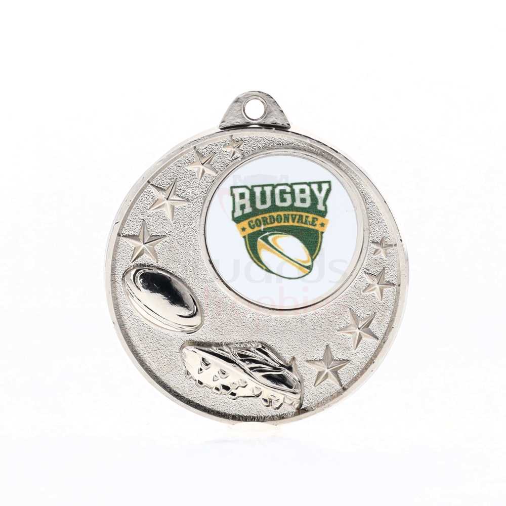 Rugby Logo Starry Medal Silver 50mm