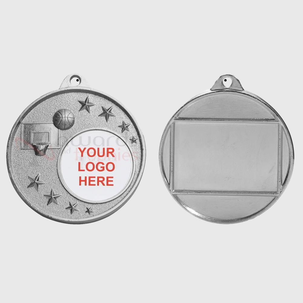 Basketball Logo Starry Medal Silver 50mm