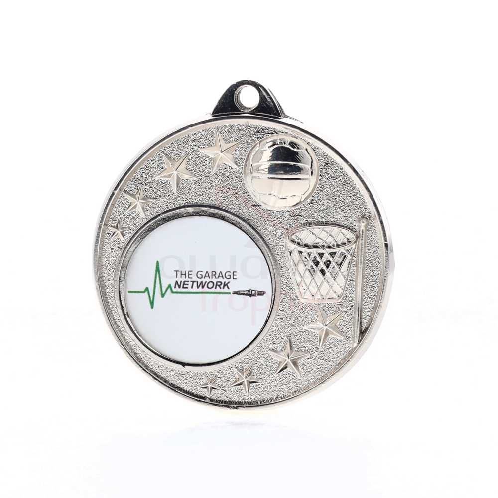 Netball Logo Starry Medal Silver 50mm