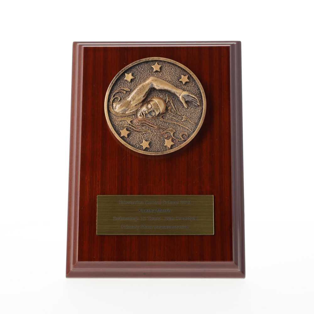 Spartan Swimming Walnut Plaque 150mm