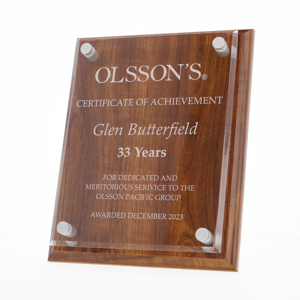 Woodgrain & Acrylic Plaque 250mm